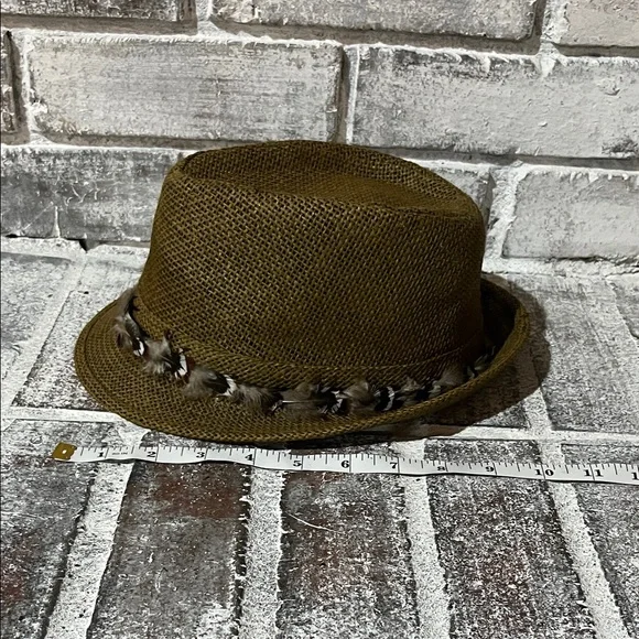 Brown Fedora Hat with Feather Band - Picture 2 of 16
